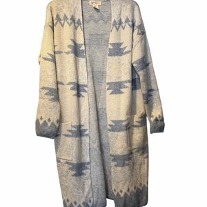 Jessica Simpson Cozy Cream and blue aztec Patterned Cardigan